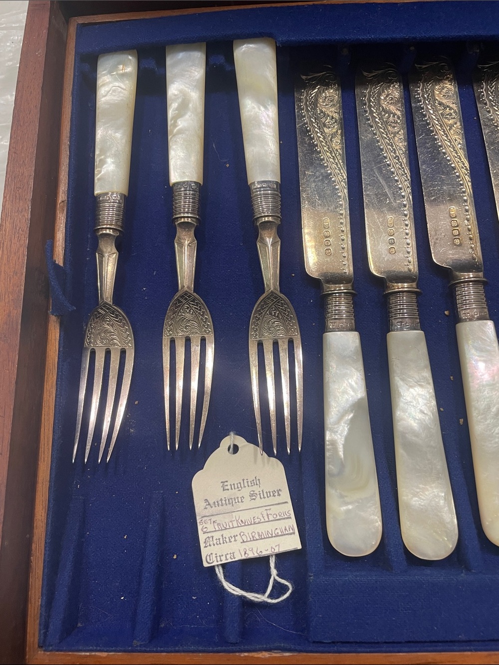 Antique Sterling Silver and Mother of Pearl Fruit Set - Picture 4 of 15